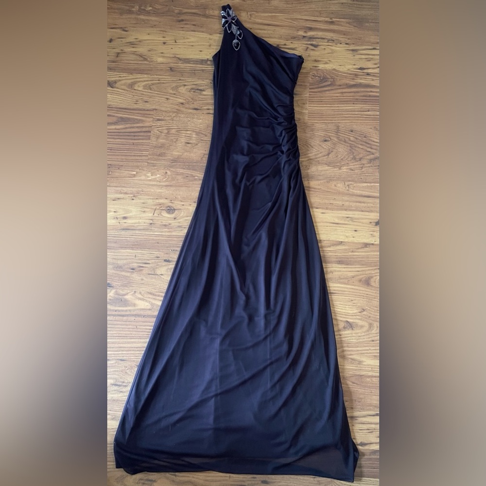 City Triangle plum obw shoulder beaded embellishment evening Dress